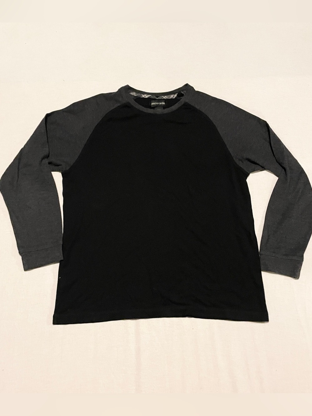 Pierre Cardin Black Body with Gray Raglan Sleeves Long-Sleeve Tee